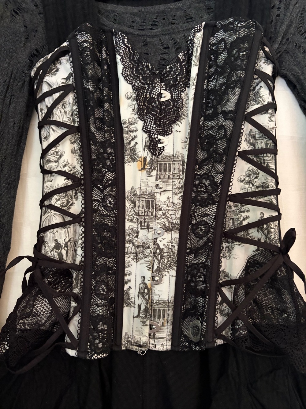 & Other Stories Black and White Lace-Up Corset Top